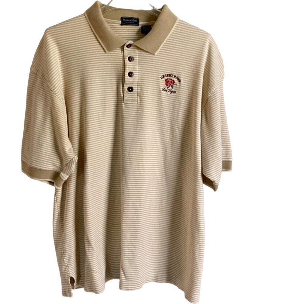 Winner Mate Striped Cotton Polo Shirt Desert Rose Las Vegas Men's XL